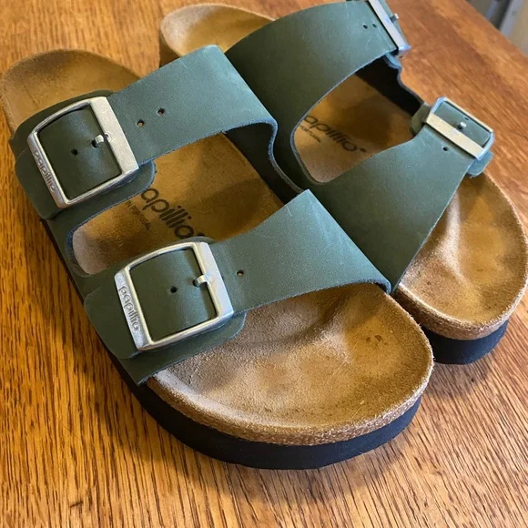 Birkenstock Papillio green Two-Strap Slide Sandals with Black Outsole - Picture 2 of 6